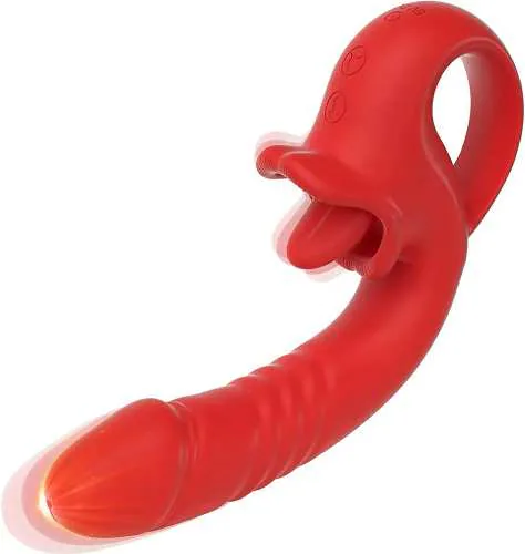 3-in-1 Tongue Licking Thrusting Vibrator – 10 Speeds, Suction & G-Spot Massager