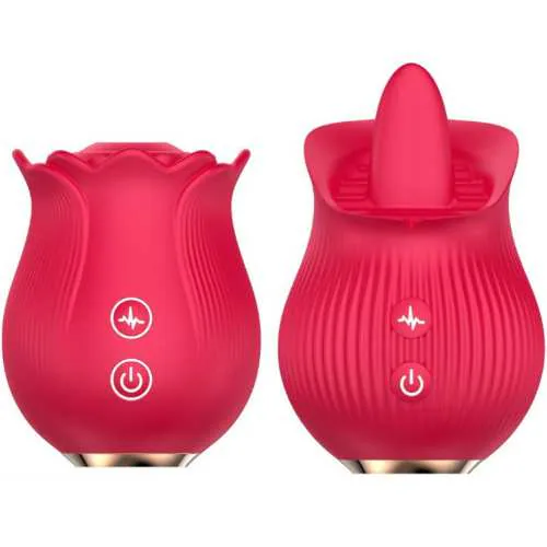 Rose-Shaped Tongue Vibrating Stimulator - Red Silicone Suction Massager