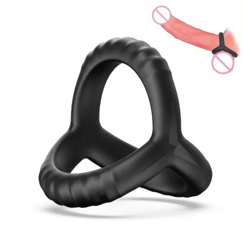 Triple Loop Silicone Cock Ring - Textured Stretchable Design