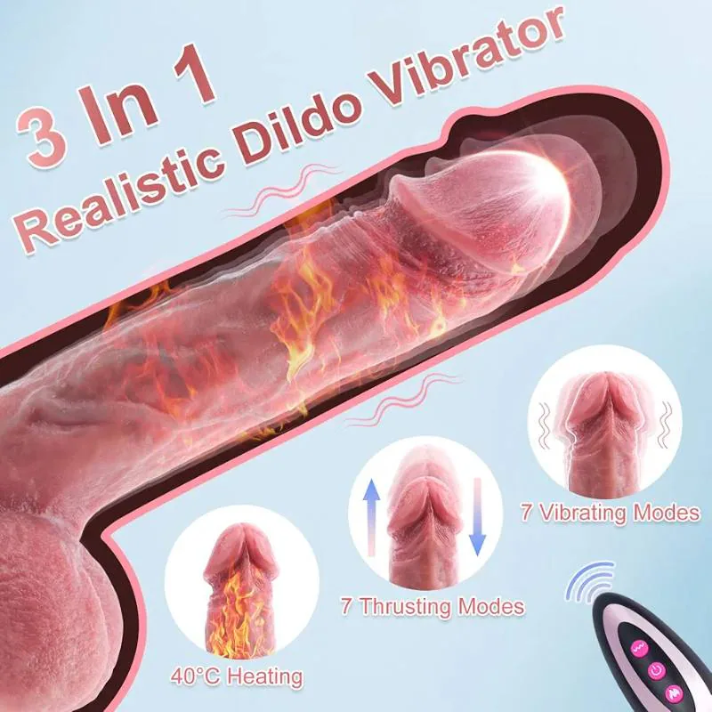 Thrusting Heating Dildo Vibrator with Remote Control – Realistic Silicone G-Spot Massager, 10 Vibration & 7 Thrusting Modes, Waterproof Suction Cup